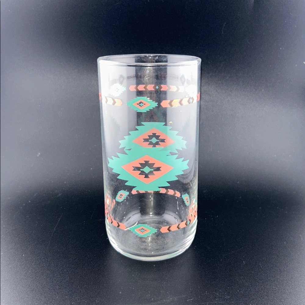 Vintage Libbey Meiwa Aztec Southwestern 16oz glass tumbler Set of 6 - Picture 3 of 3